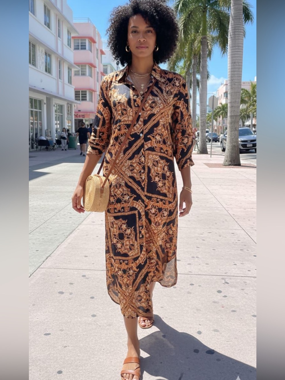 ShopEvelynne Black & Gold Baroque Midi Shirt Dress